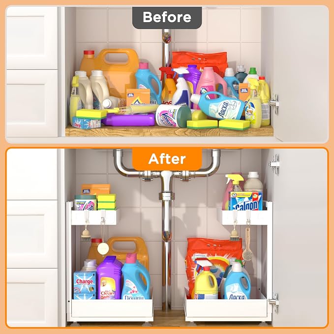 TATAANTY Under Sink Organizer 2 Pack, 2 Tier Metal Under the Sink Storage - Image 2