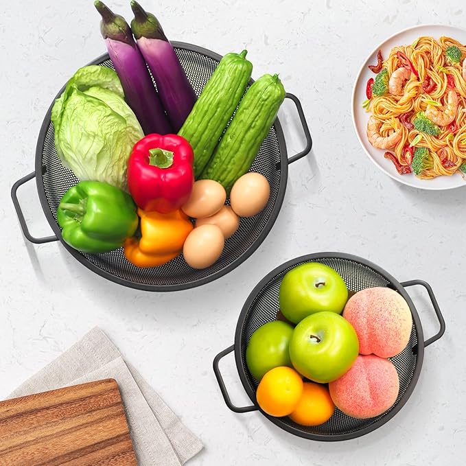 2PCS Black Colander for Kitchen, 3QT and 5QT, Stainless Steel Pasta Strainer - Image 5