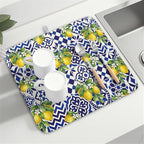 Lemon and Blue Tile Dish Drying Mat 16x18 Inch Absorbent Reversible Mexican - Image 8