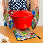 Boho Floral Oven Mitts and Pot Holders Set of 3, Cute Colorful Flowers Heat - Image 7