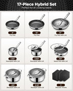 Pots and Pans Set Hybrid Stainless Steel, Dishwasher & Oven Safe, Metal Utensil - Image 2