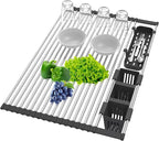 Extra Large Black Expandable Roll Up Dish Drying Rack Up to 25.1''with 2 - Image 2