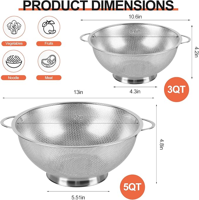 Kaishun Stainless Steel Colander and Strainer Set, Strainer - Image 2