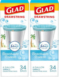 Glad Odorshield Small Drawstring Trash Bags, 4 Gal, Febreze Beachside Breeze by GladTrashFoodStorage