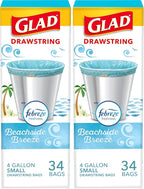 Glad Odorshield Small Drawstring Trash Bags, 4 Gal, Febreze Beachside Breeze by GladTrashFoodStorage