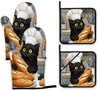 Cute Black Cat Oven Mitts and Pot Holders Set, Chef Kitchen Decor Heat by Unknown