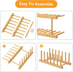 HBlife Bamboo Dish Plate Bowl Cup Book Pot Lid Cutting Board Drying Rack Stand - Image 3