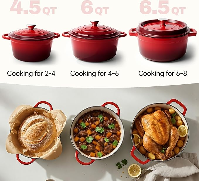 6 Quart Dutch Oven Pot with Lid, Non Stick Enameled Cast Iron Dutch Oven - Image 3