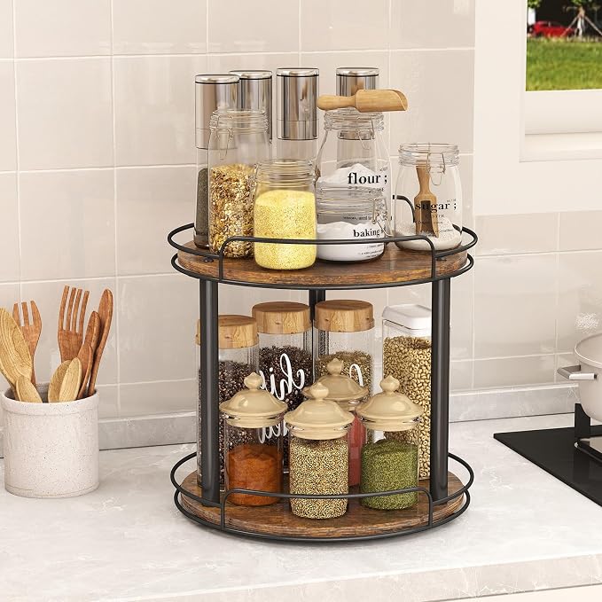 LAMU 9'' Wood Lazy Susan Turntable Organizer - Image 5
