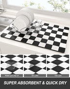 Rnivvi Dish Drying Mat for Kitchen Counter, 12 x 19" Cute Checkered Absorbent - Image 3