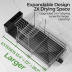 Large 2 Tier Dish Drying Rack, Extendable Dish Rack, Stainless Steel Anti-Rust - Image 6