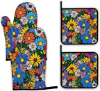 Abstract Hippie Flower Oven Mitts and Pot Holders, Heat Resistant Oven Mitts by Unknown