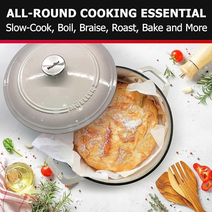 MUELLER HOME 7.5 QT Enameled Cast Iron Dutch Oven, Heavy-Duty Casserole Dish - Image 6