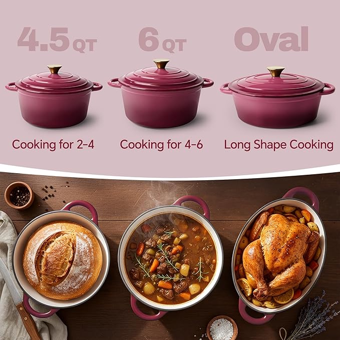 4.5 Quart Dutch Oven Pot with Lid, Non Stick Enameled Cast Iron Dutch Oven - Image 3