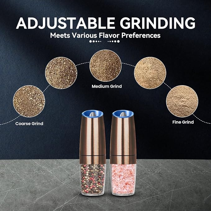 UNNEES Rechargeable Electric Salt and Pepper Grinder set of 2, gravity electric - Image 3