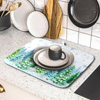 Watercolor Winter Dish Drying Pad Forest Kitchen Mat - Image 5