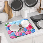 Hydrangea Floral Dish Drying Mat Cute Cat Microfiber Absorbent Dish Drying Pad - Image 6