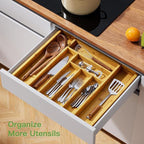 Pipishell Bamboo Expandable Silverware Drawer Organizer, Adjustable Kitchen - Image 4