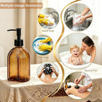 Black Pump Glass Soap Dispenser, 12oz Brown Stripe Countertop Refillable Liquid - Image 6