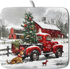 Christmas Red Truck Dish Drying Mat by Aytipun