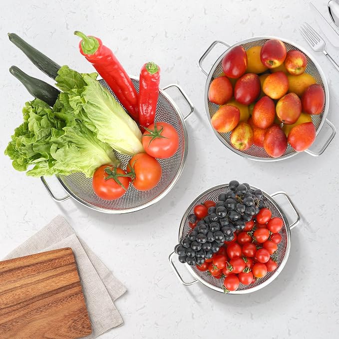 3PCS Colander for Kitchen, 3QT & 4QT & 5QT, Stainless Steel Colander Strainer - Image 5
