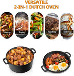 P&P CHEF 5Qt Dutch Oven Pot for Bread Baking, 2 In 1 Round Cast Iron Dutch Oven - Image 6