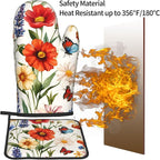 Cute Oven Mitts and Pot Holders Sets Poppy Daisy Flowers Kitchen Gloves - Image 6