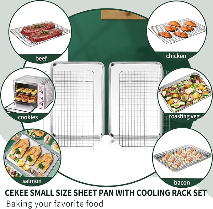 Small Baking Sheet with Rack Set, CEKEE Stainless Steel Small Baking Pan and - Image 5
