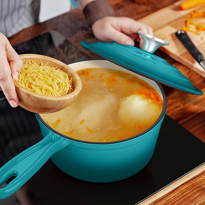 1 Quart Cast Iron Saucepan, Leonyo Enameled Sauce Pan - Image 6