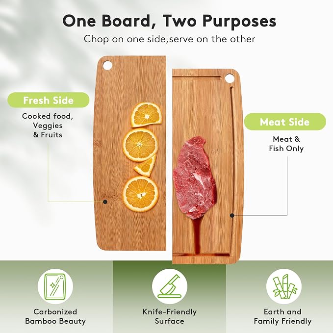 Bamboo Cutting Boards for Kitchen, Carbonized Wood Cutting Board Set - Image 5