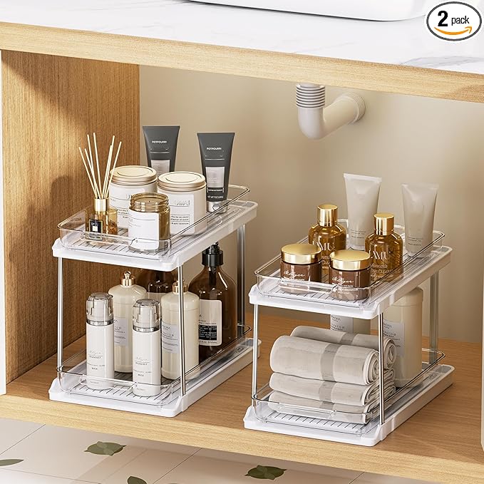 Delamu 2-Tier Bathroom Under Sink Organizers and Storage, Pull Out Cabinet by DELAMU