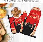 Funny Cat Oven Mitts and Pot Holders Sets Red Black Kitchen Decor Cute Cat - Image 5