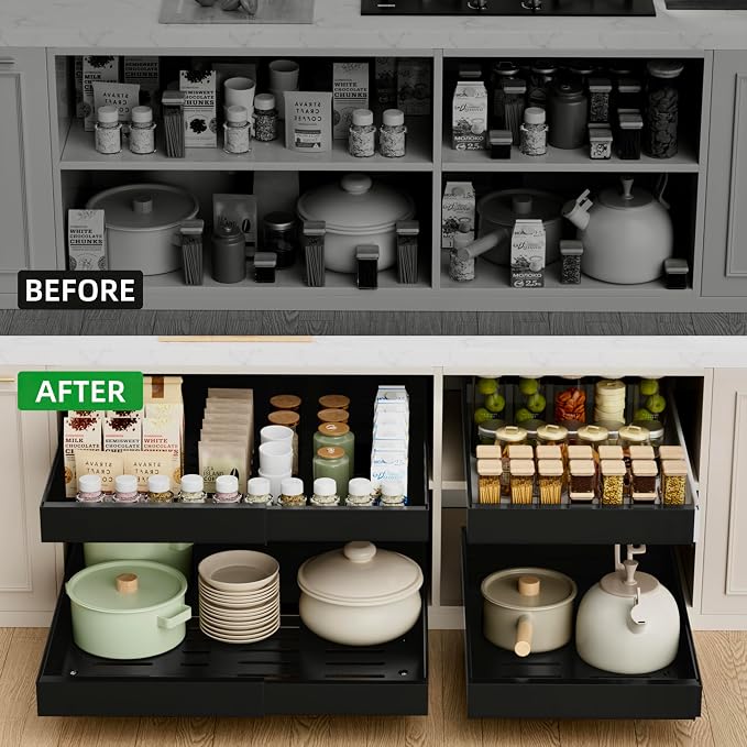 PAKETA 4 Pack Expandable Pull Out Cabinet Organizer, Upgrade 3 Slide Rails - Image 3