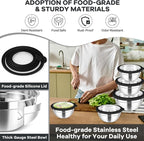 TeamFar Mixing Bowls Set, 4.5/3/1.5/1/0.7 QT Stainless Steel Nesting Salad Bowls - Image 3