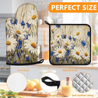 Daisy Flowers Oven Mitts and Pot Holders Sets 4Pcs, Extra Long Oven Gloves - Image 2
