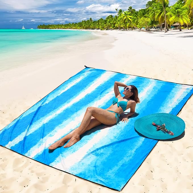 WIWIGO Beach Blanket Waterproof Sandproof Beach Mat 79" X 83"/10'x9'for 2-8 - Image 5