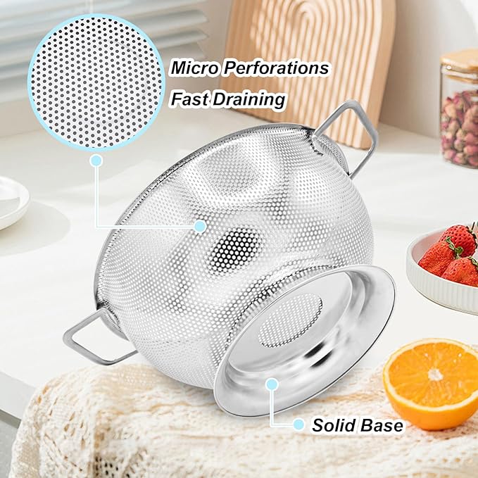 304 Stainless Steel Colander, Micro-Perforated 5-Quart Strainer - Image 4