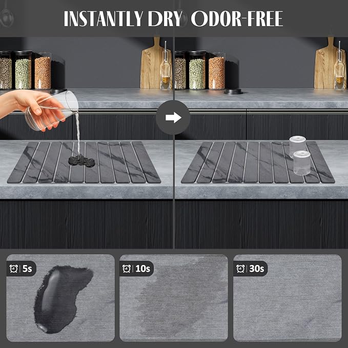 Large Stone Dish Drying Mats for Kitchen Counter, Quick Dry Collapsible Dish - Image 2