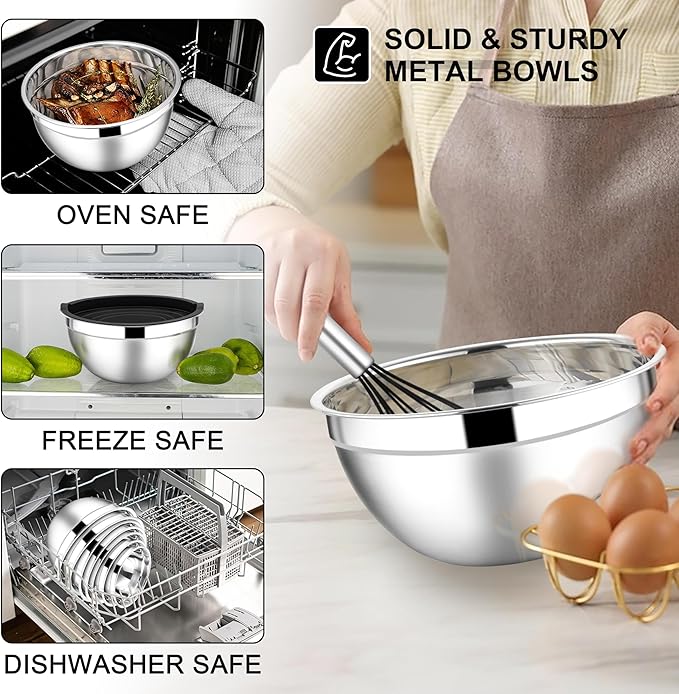 E-far Mixing Bowls with Lids Set, Size 7, Nesting Design & Black Airtight Lid - Image 6