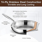 SuperCook Tri-Ply Clad Stainless Steel Frying Pan 8 Inch, Stainless Clad Frying - Image 3