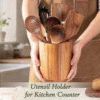 Criusia Utensil Holder 2 Pack, 360° Rotating Acacia Wood Cooking Utensil Crocks - Image 8