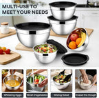 E-far Mixing Bowls With Lids Sets of 5, 10-Piece Stainless Steel Salad Metal - Image 5