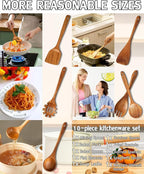 Wooden Spoons for Cooking, Wooden Cooking Utensil Set, 10-Piece Wooden Kitchen - Image 4