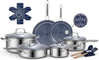 Ammeloo Hybrid Stainless Steel Cookware Set, 17-Piece Tri-Ply Pots and Pans Set by Unknown