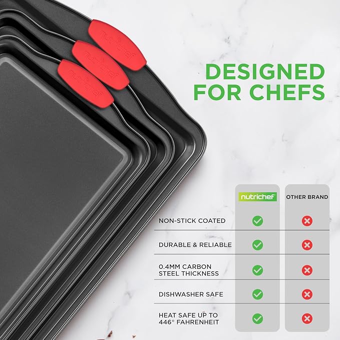 NutriChef 3-Piece Nonstick Kitchen Oven Baking Pans - Image 6
