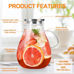1 Gallon Glass Pitcher with Lid and Handle, Hot & Cold Water Jug, Extra-Wide - Image 2