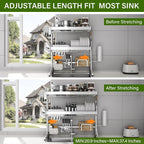 Over The Sink Dish Drainer Drying Rack 3 Tier, Full Stainless Steel Dish Drying - Image 3