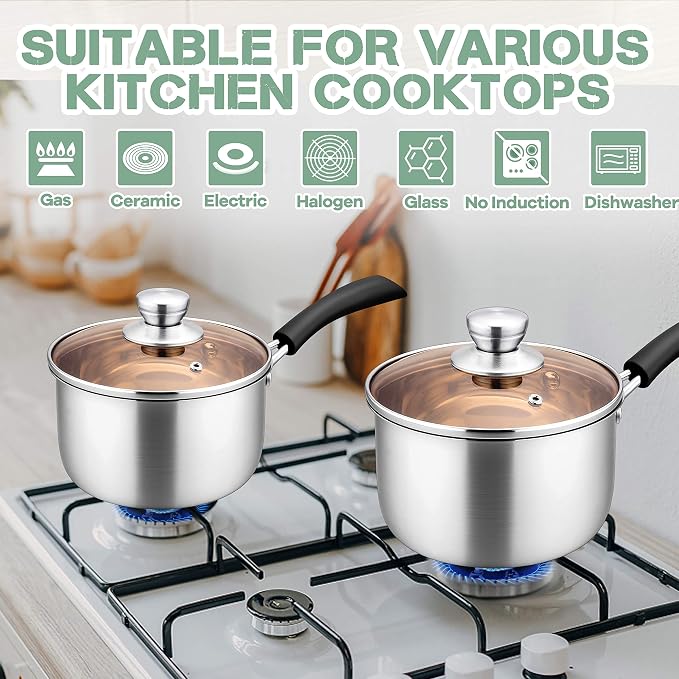 Herogo 1 Quart Saucepan with Lid, 18/10 Stainless Steel Small Sauce Pan Pot - Image 5