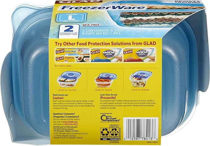 Glad Gladware Freezerware Food Storage Containers, Large Rectangle Holds 64 - Image 3