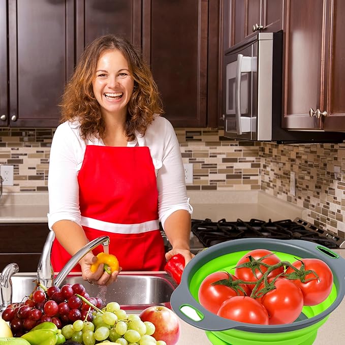 Green Round Silicone Collapsible Colander – Silicone Round Small Kitchen - Image 8